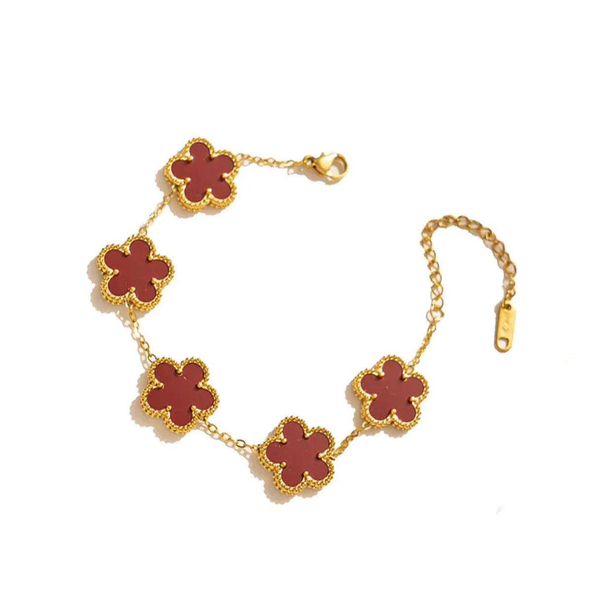 Gold-Plated Five-Leaf Flower Earring, Necklace & Bracelet Set – Elegant Jewelry Gift for Women.