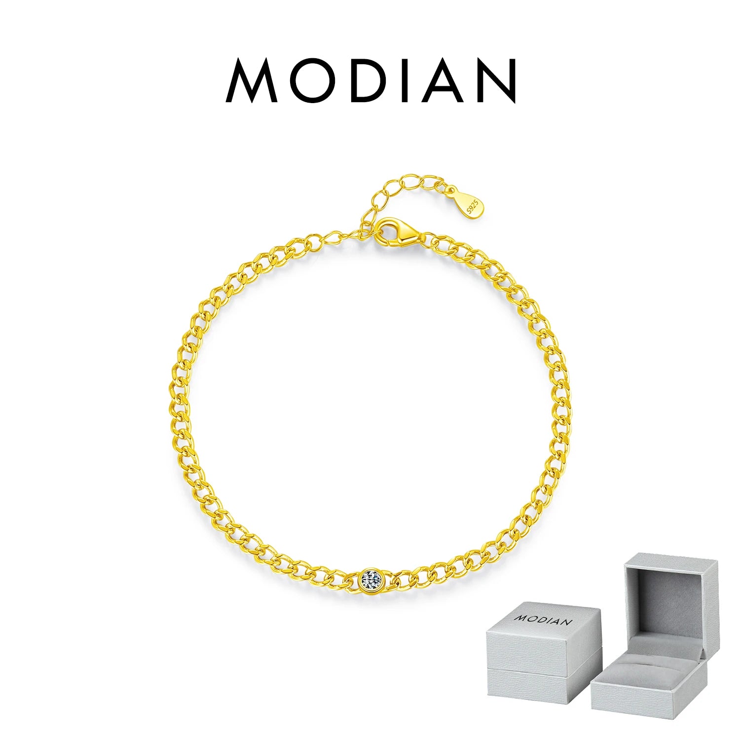 MODIAN 925 Sterling Silver Moissanite Link Chain Bracelet