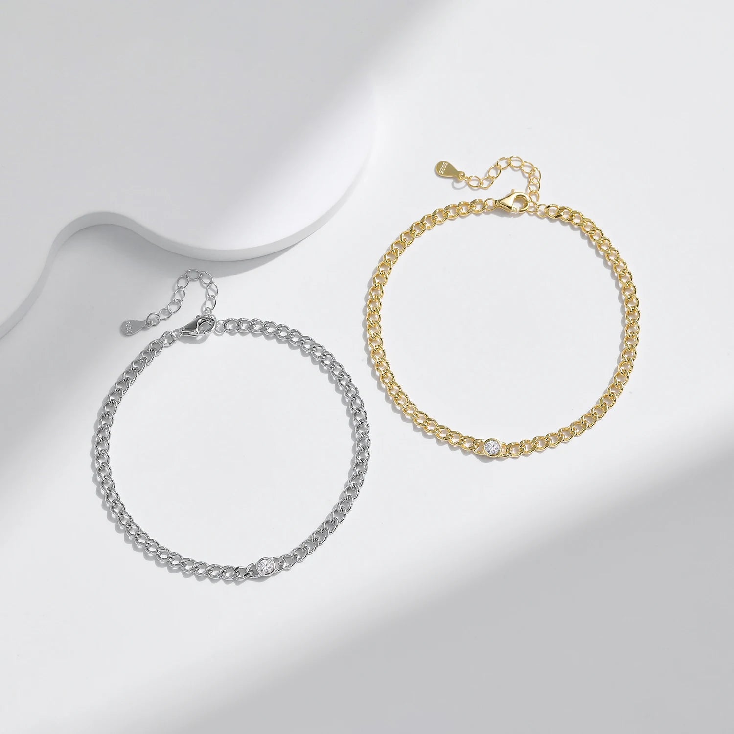 MODIAN 925 Sterling Silver Moissanite Link Chain Bracelet