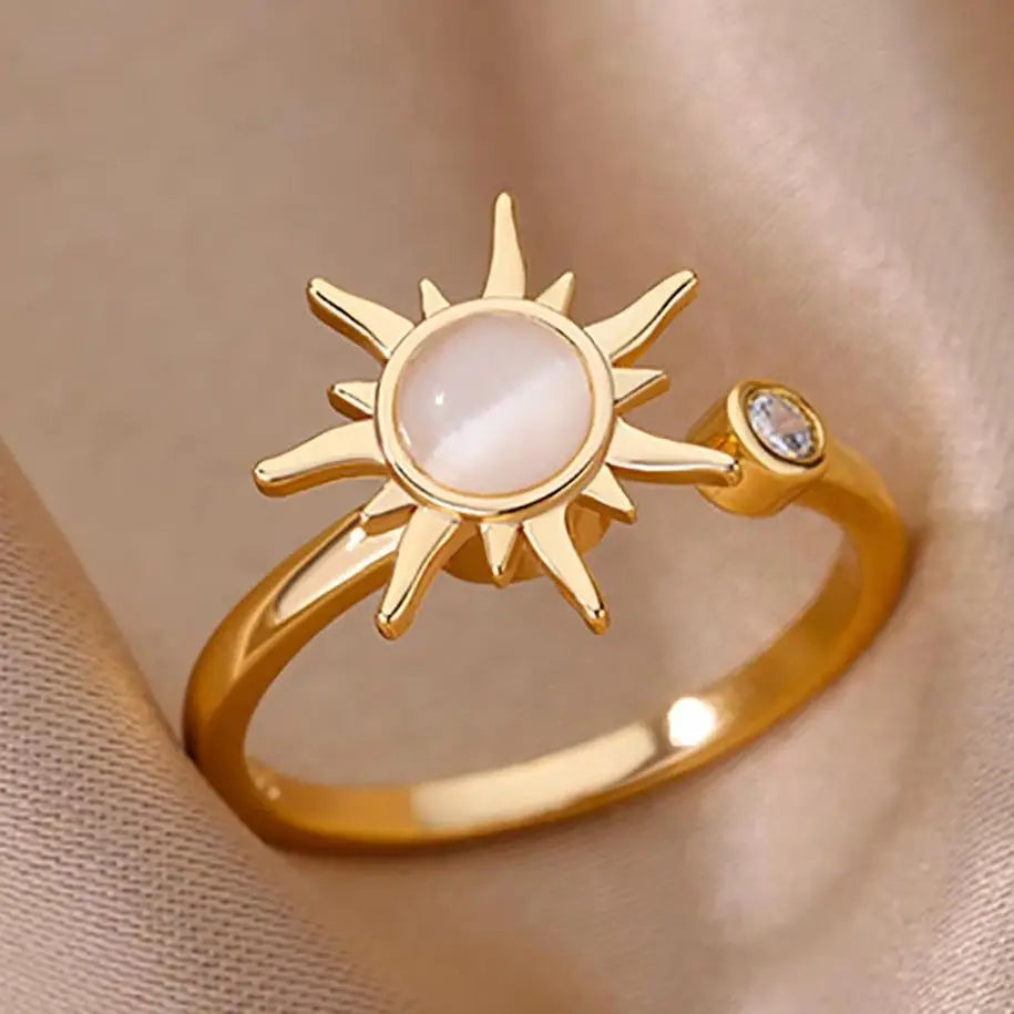 Rotating Sun Opal Ring for Women