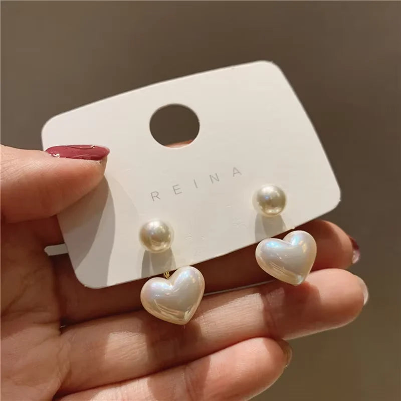 Heart Imitation Pearl Stud Earrings