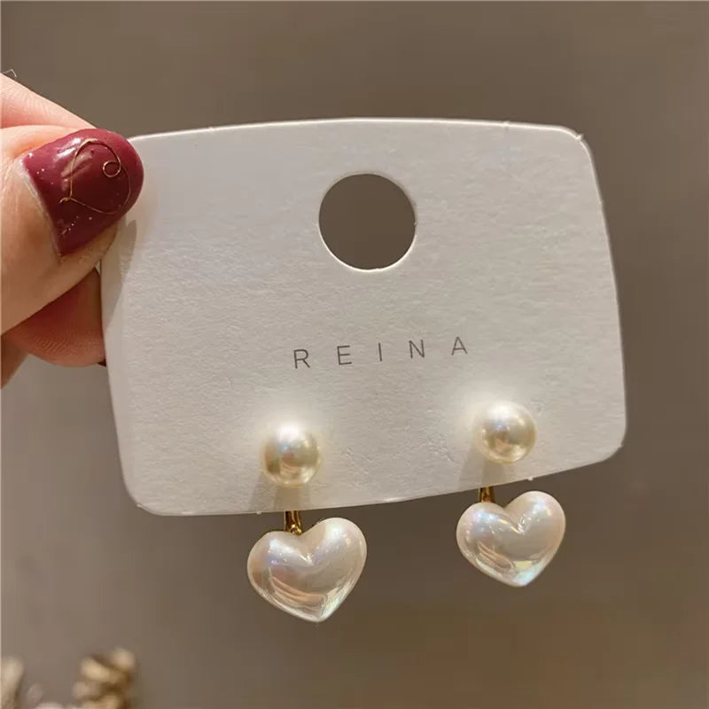 Heart Imitation Pearl Stud Earrings