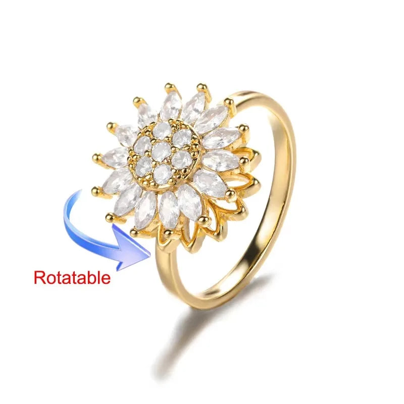 Rotating Sun Opal Ring for Women