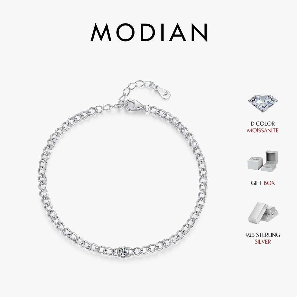 MODIAN 925 Sterling Silver Moissanite Link Chain Bracelet