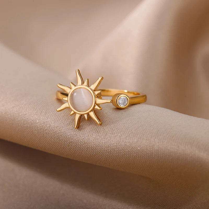 Rotating Sun Opal Ring for Women