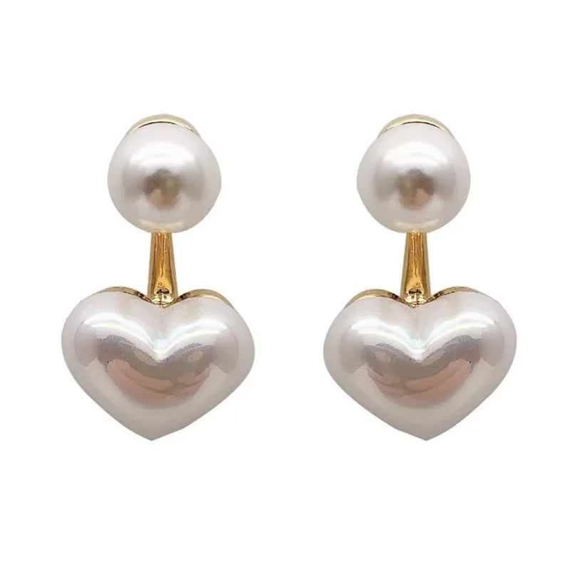Heart Imitation Pearl Stud Earrings