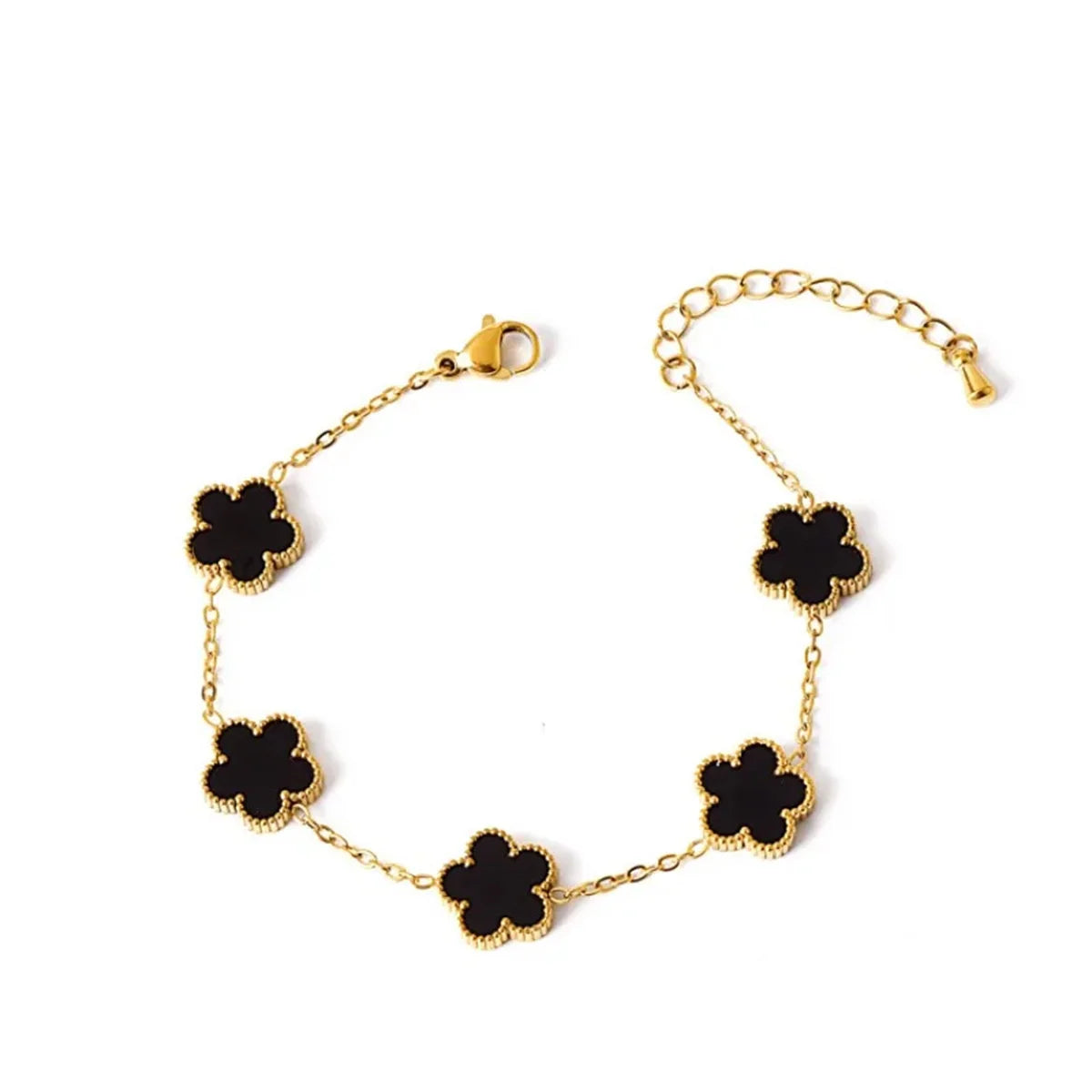 Gold-Plated Five-Leaf Flower Earring, Necklace & Bracelet Set – Elegant Jewelry Gift for Women.