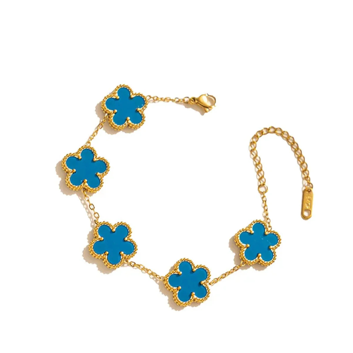 Gold-Plated Five-Leaf Flower Earring, Necklace & Bracelet Set – Elegant Jewelry Gift for Women.