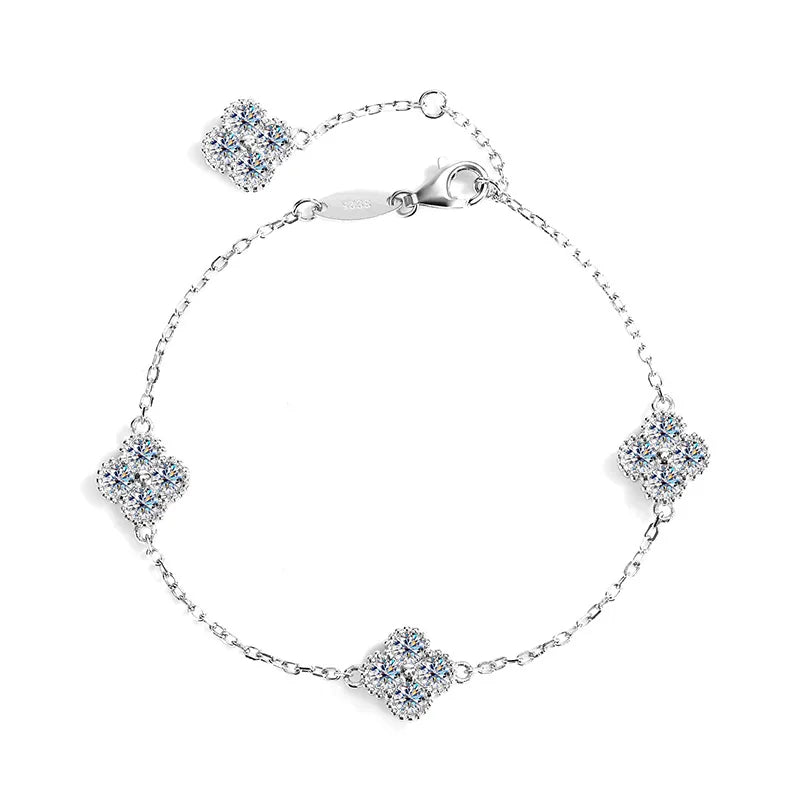 Silver Four Leaf Clover Moissanite Bracelet