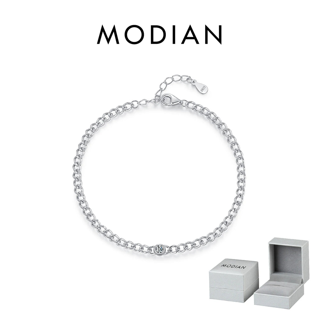 MODIAN 925 Sterling Silver Moissanite Link Chain Bracelet