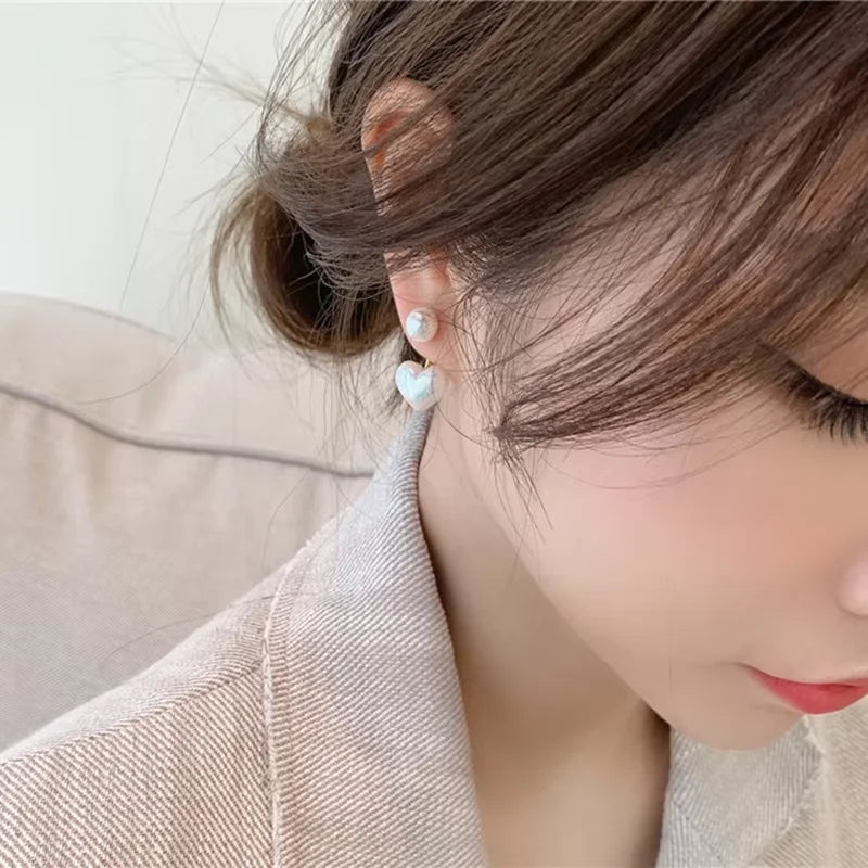 Heart Imitation Pearl Stud Earrings